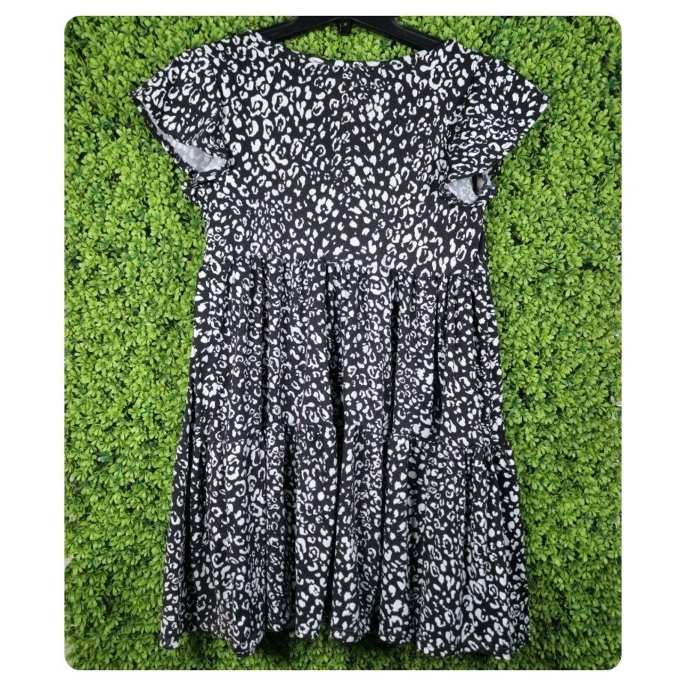 Jessica Simpson Black White Leopard Print Tiered Babydoll Mini Dress Medium - Picture 6 of 8